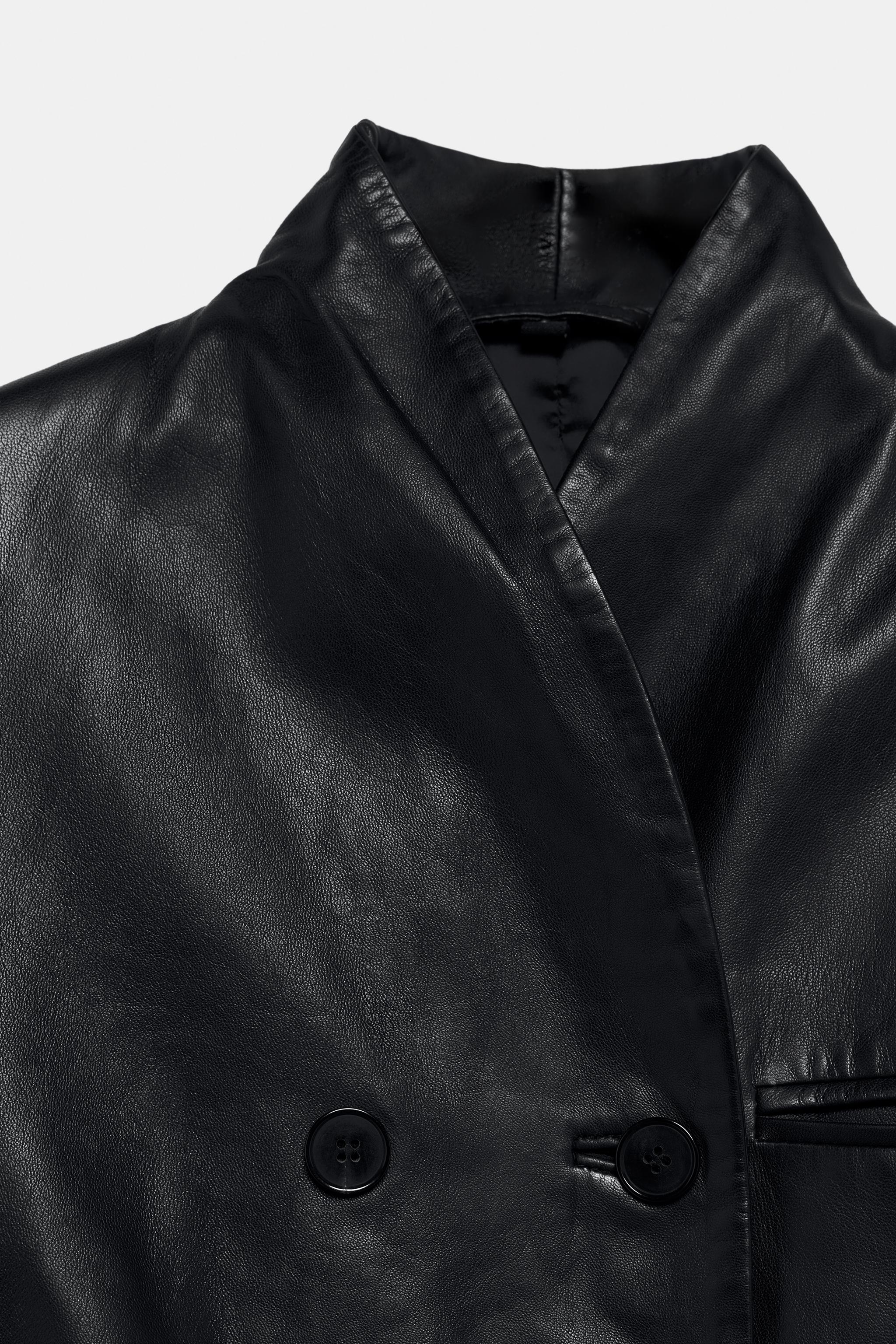 ZW COLLECTION 100% LEATHER DOUBLE-BREASTED BLAZER